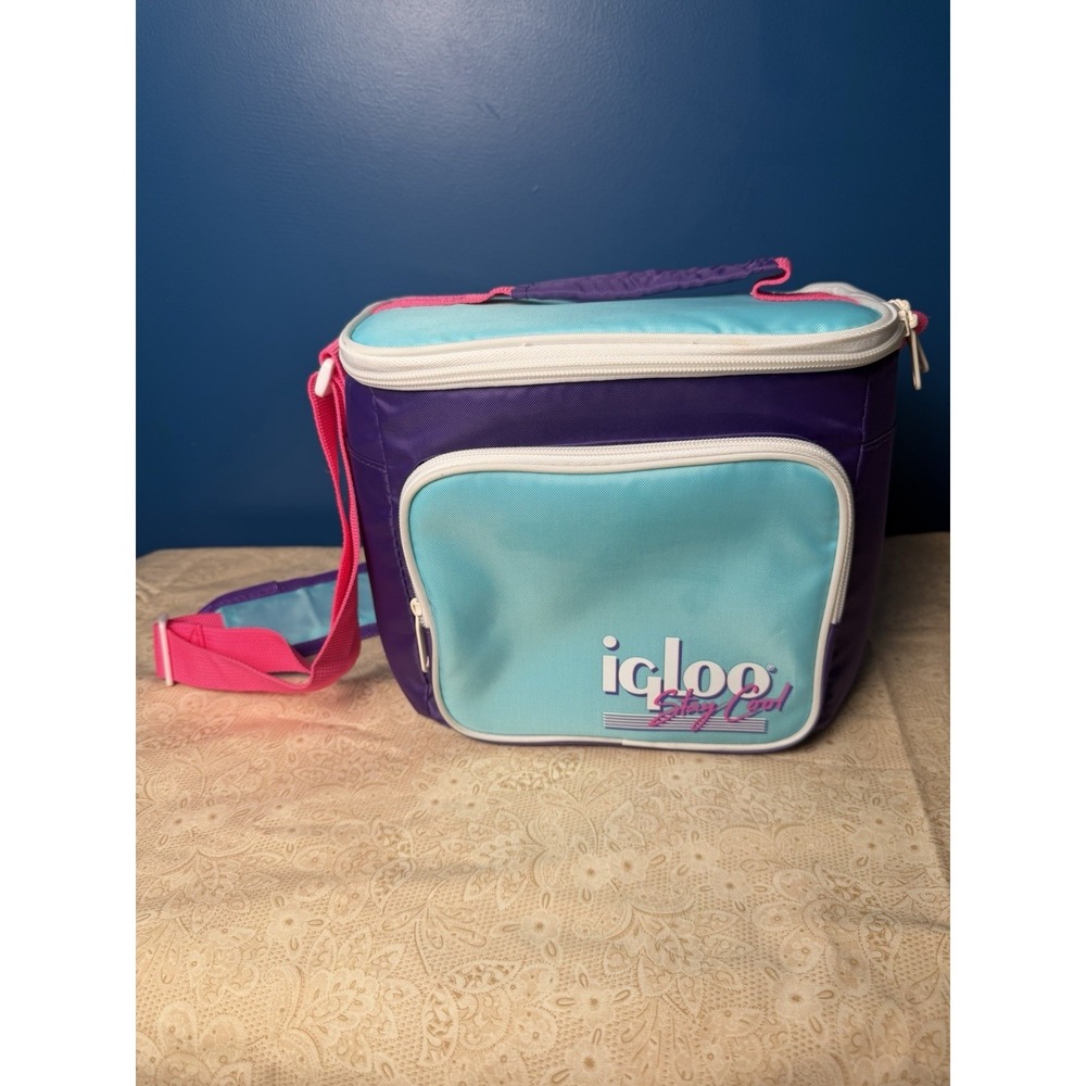 Igloo Stay Cool Retro Cooler Teal Purple Pink Soft Sided Insulated Lunch Tote